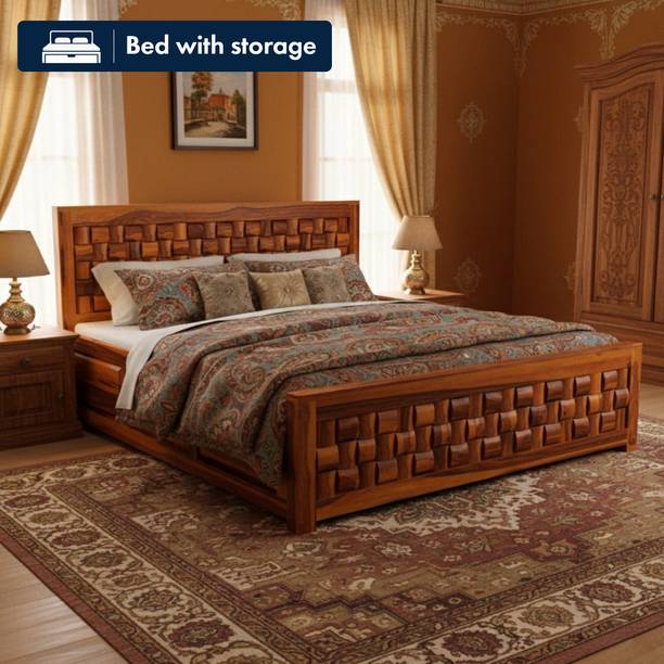 Bhagwati Arts Solid Sheesham Wood King Size For Bedroom/ Hotel | Solid Wood King Box Bed Solid Wood King Box Bed, 205.74 cm x 190.5 cm (6.75 ft x 6.25 ft)