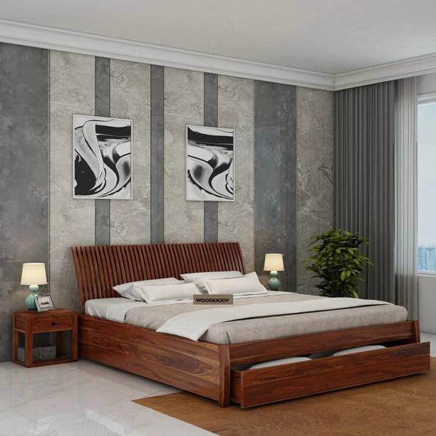 WOODENJOY Sheesham Wood Queen Bed With Drawers Storage/Wooden Queen Bed With Storage Solid Wood Queen Drawer Bed