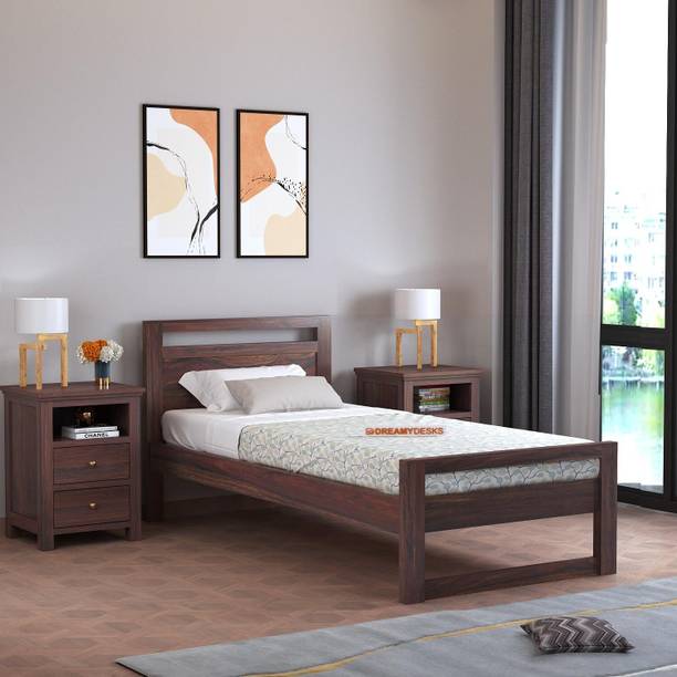 Dreamydesks Sheesham Wood Single Bed Without Storage Solid Wood Single Bed, 203 cm x 96 cm (6.66 ft x 3.15 ft)