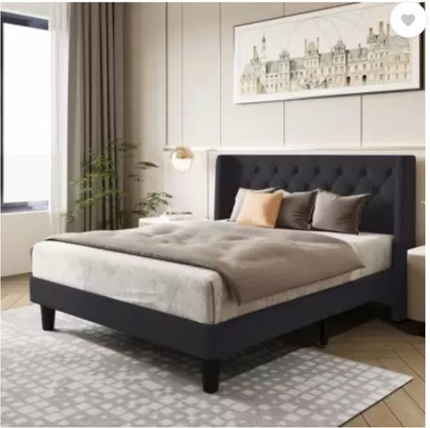 Flipkart Perfect Homes Fabric Queen Size Bed With Button Tufted Headboard For Bedroom/ Hotel/Kids Room Engineered Wood Queen Bed