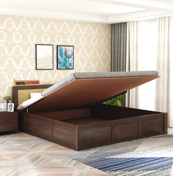GOYALINTERIOR Sheesham Wood King Bed/Wooden Bed/Palaung With Hydraulic Storage For Home Solid Wood King Hydraulic Bed