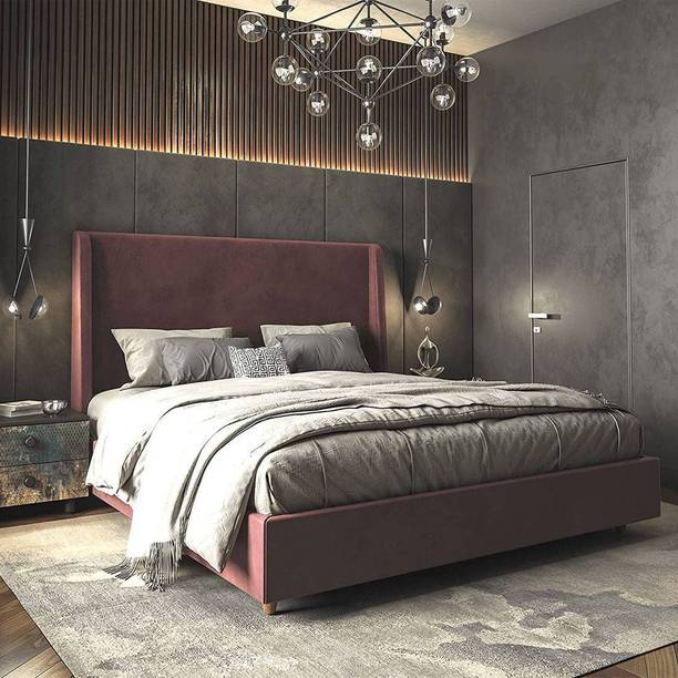 FEBERICA Fabric King Size Bed with Upholstered High Headboard for Bedroom/ Hotel | Engineered Wood King Bed