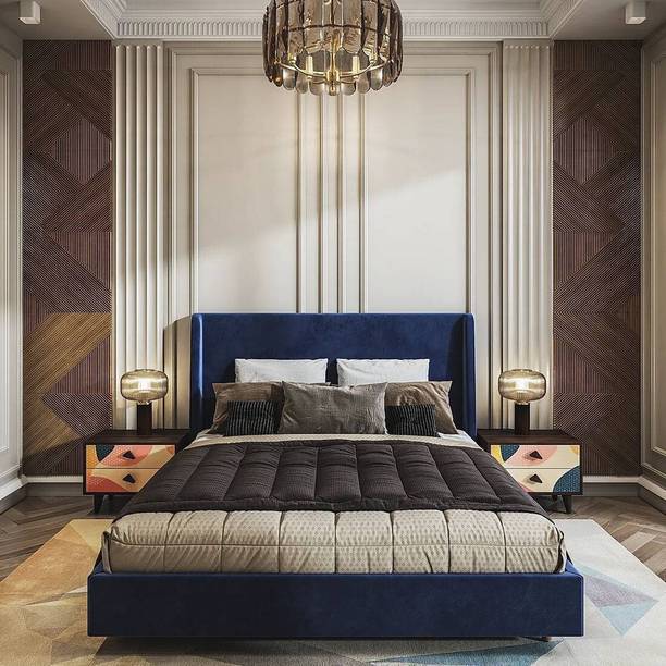 shivang mattress Fabric Upholstered Queen Size Bed With High Headboard For Bedroom/ Kids Room || Engineered Wood Queen Bed