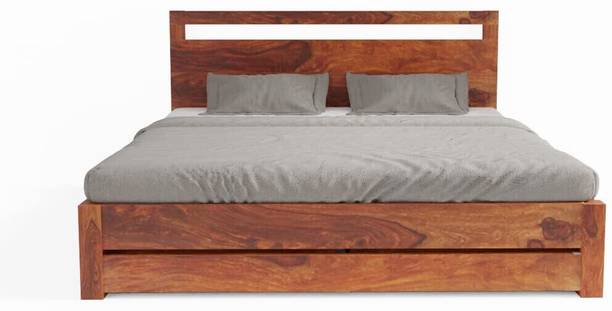 WOODENJOY Sheesham Wood Queen Bed With Drawers Storage/Wooden Queen Bed With Storage Solid Wood Queen Drawer Bed