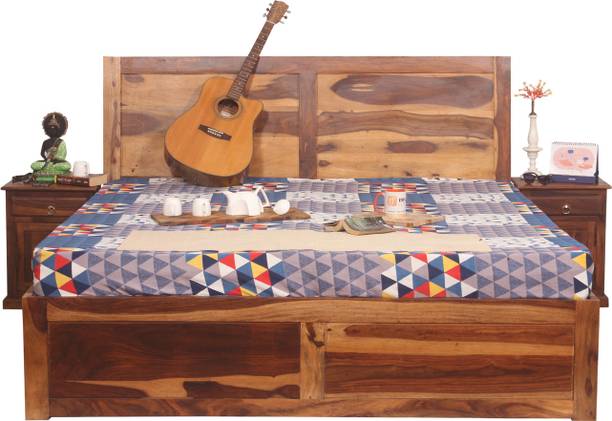 Sheesham Craft Simpaley Without Storage,Double bedside,Sober Head,Natural Colour,Matte Finished Solid Wood King Bed