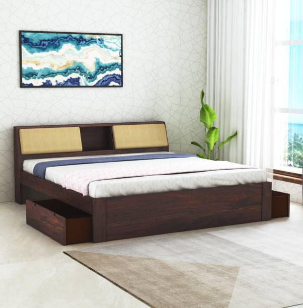 Ganpati Arts Sheesham Mayor Queen Bed for Bedroom/Home/Hotel/LivingRoom 2 Drawer Storage Solid Wood Queen Drawer Bed