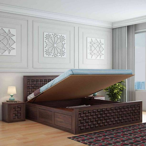 WOODENJOY Sheesham Wood Bed/Cot Bed/Palang For Bed Room/Home/Hotel Solid Wood Queen Hydraulic Bed