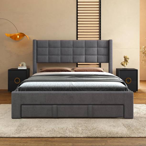 HighTable Queen Size Upholstered Platform Bed with Storage Drawers Solid Wood Queen Drawer Bed