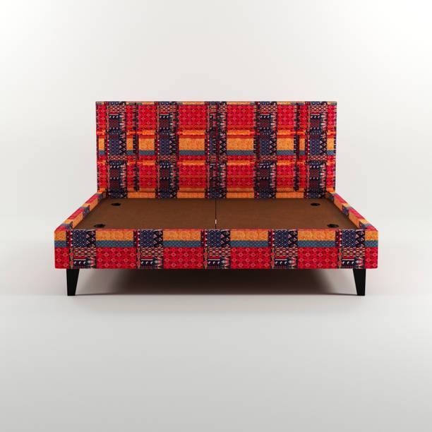 Carftjar Floral Print Fabric Queen Size Bed With Box Style Headboard For Bedroom/ Hotel | Engineered Wood Queen Bed