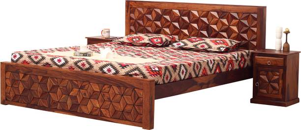 ROYAL FINISH Floresque King Size(72"x78") Without Storage,12-Month Warranty,Single Bedside Solid Wood King Bed