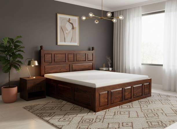 Bhagwati Arts 100% Solid Sheesham Wooden Queen Size Storage Bed | Bedroom | Hotel |Guest Room. Solid Wood Queen Box Bed, 157.48 cm x 210.82 cm (5.17 ft x 6.92 ft)