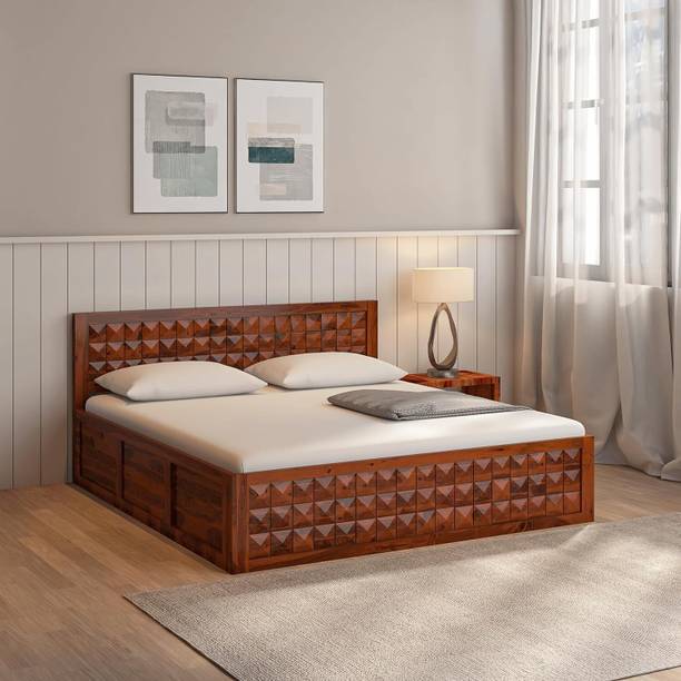 Wakeup India Pluto Sheesham Wood Bed | Reddish Rosewood Bed with Storage | 78x72 Inch Solid Wood King Hydraulic Bed