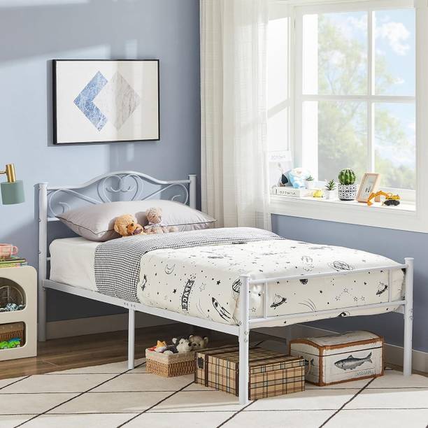KTG Handicraft Twin Bed Frame with Headboard and Footboard, white Bed Frame. Metal King Bed, 205 cm x 190 cm (6.73 ft x 6.23 ft)