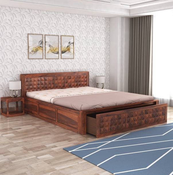 GOYALINTERIOR Solid Sheesham Wood King Size Bed For/Bedroom/Home/Hotel Solid Wood King Drawer Bed