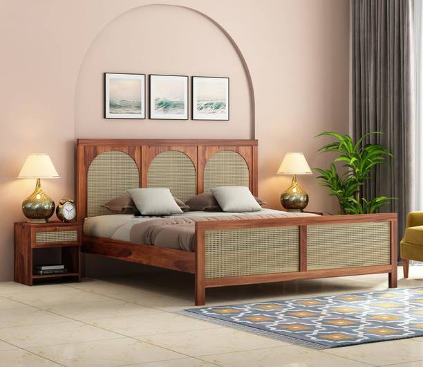 Douceur Furnitures Solid Sheesham Wood Jali King Size Bed With Headboard For Bedroom Living Room Solid Wood King Bed