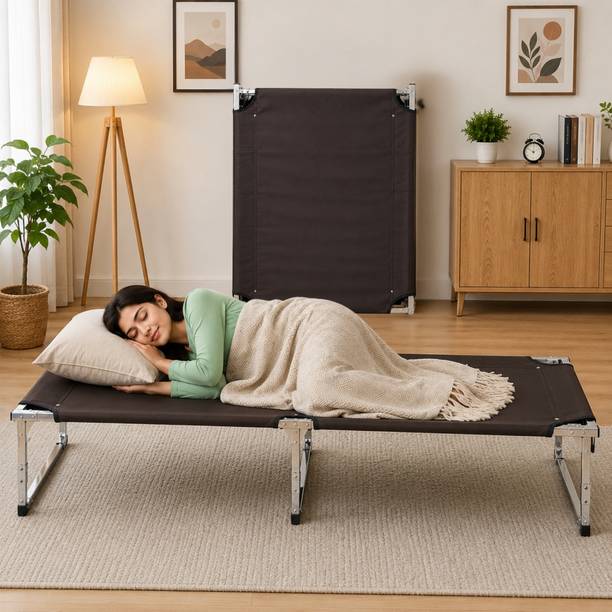 ZEPOMART Stainless Steel Folding Bed Single Foldable Charpai Steel Cot for Home 6 x 2.5Ft Metal Single Bed, 178 cm x 72 cm (5.84 ft x 2.36 ft)