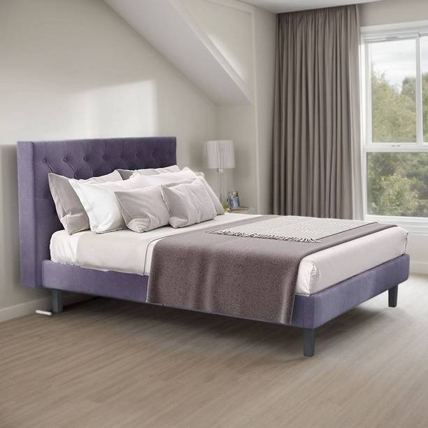 Klenta Home Decor Fabric Upholstered King Size Bed With Button Tufted Headboard For Bedroom || Solid Wood King Bed