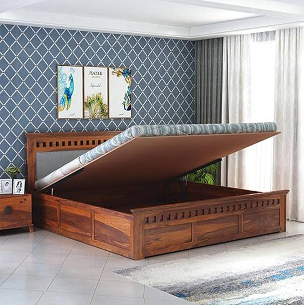 SAVITRIDECOR sheesham wood hydraulic storage bed queen size premium wood bed for living room Solid Wood Queen Hydraulic Bed