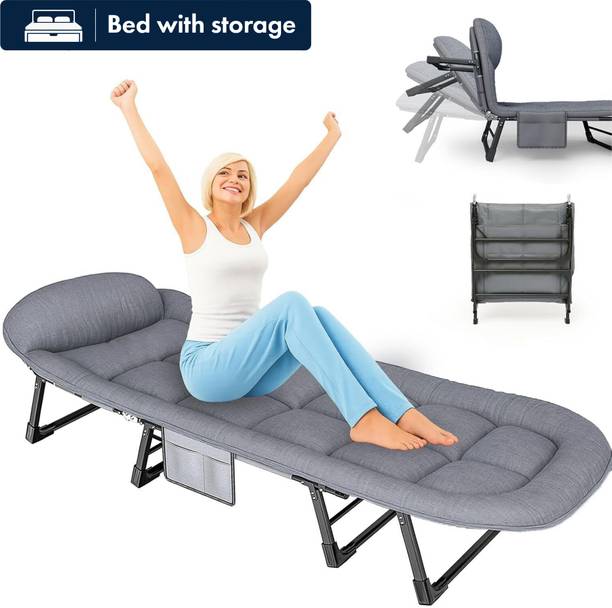 AASTIK SALES Folding Camping Cot Bed for Sleeping with Soft Cushion 6 Feet with Headrest Metal Single Box Bed, 178 cm x 69 cm (5.84 ft x 2.26 ft)