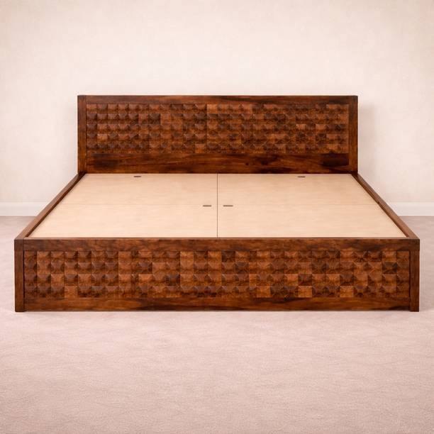 KraftShilp Diamond Crest Sheesham Wood Cot Solid Wood King Box Bed, 190 cm x 209 cm (6.23 ft x 6.86 ft)