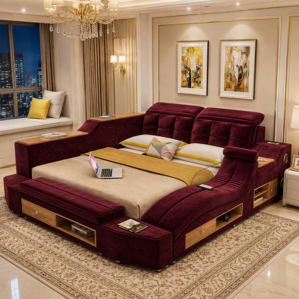 alishaank MULTI FUNCTIONAL SMART BED WITH BODY MASSAGER MUSIC SYSTEM Etc. SIZE 6X6 Solid Wood King Box, Drawer, Hydraulic Bed, 184 cm x 185 cm (6.04 ft x 6.07 ft)