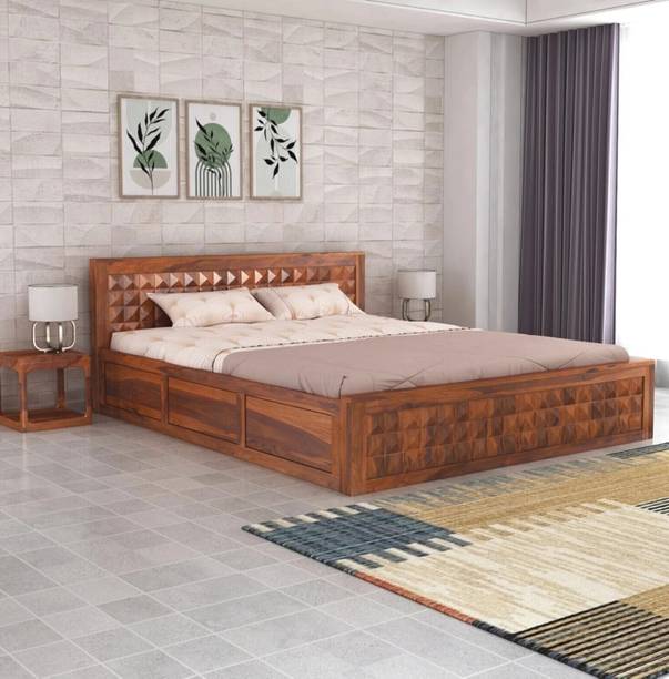 GOYALINTERIOR Sheesham Wood King Bed/Wooden Cot/Wooden Bed With Box Storage For Home Solid Wood King Box Bed