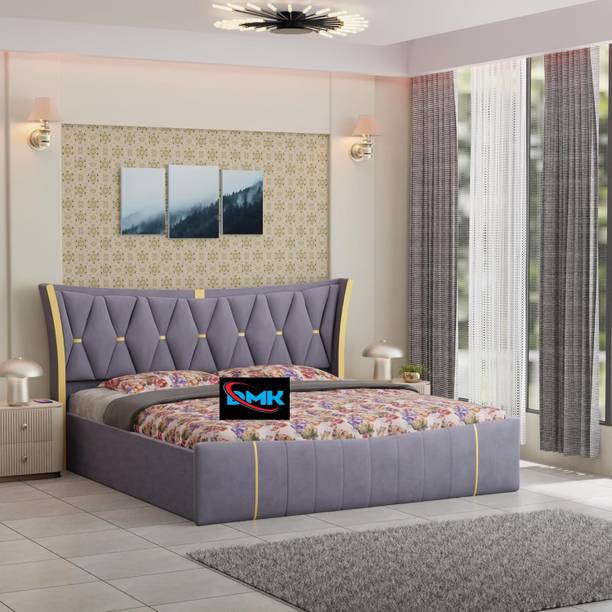 DMKDecor Double cot bed, Double bed furniture, Upholstered Headboard Engineered Wood King Box Bed