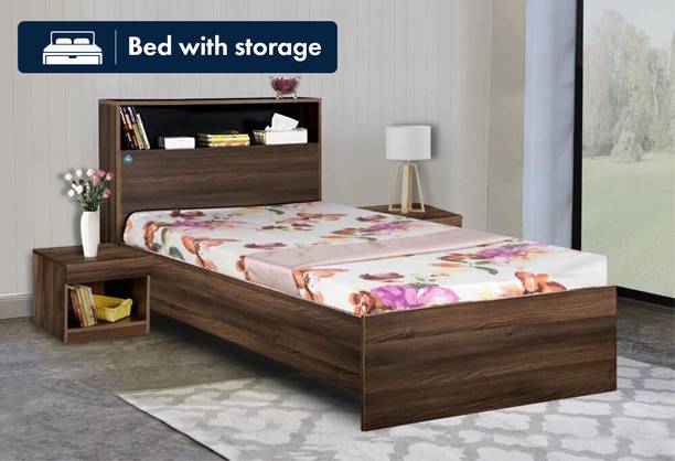 Delite Kom Urban Single Bed | Only Headboard Shelf Storage | Assembley Included | Engineered Wood Single Bed, 213 cm x 96 cm (6.99 ft x 3.15 ft)