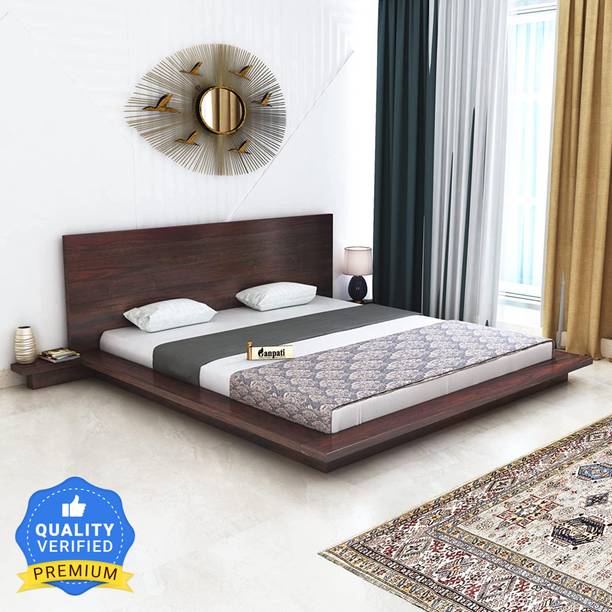 Ganpati Arts Low Height Platform Queen Size Bed for Bedroom Wooden Double Bed with 2 Bedside Solid Wood Queen Bed