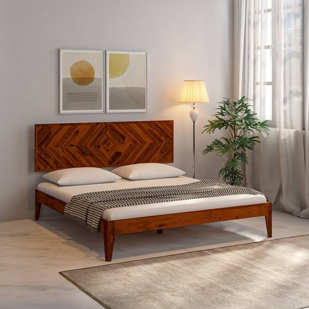 Wakeup India Reposa Sheesham wood Bed | Walnut colour Finish without Storage | 78x60 Inch Solid Wood Queen Bed