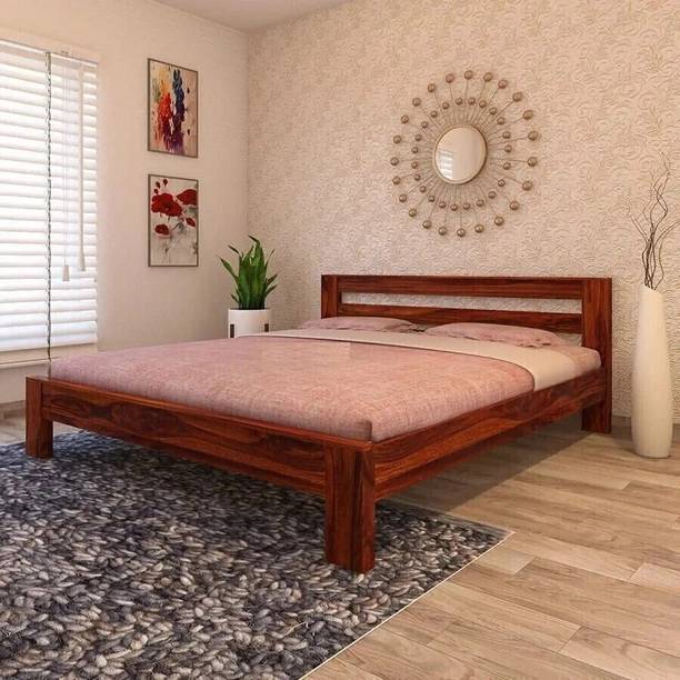 Ganpati Arts Sheesham Wood King Bed/Wooden Cot/Wooden Without Storage Bed For Bedroom/Hotel Solid Wood King Bed, 187.96 cm x 205.74 cm (6.17 ft x 6.75 ft)