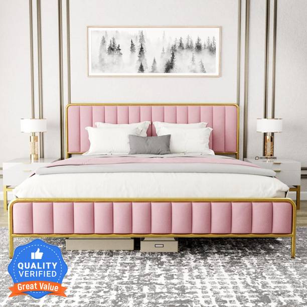DecorNation Lucius Upholstered Metal Queen Bed