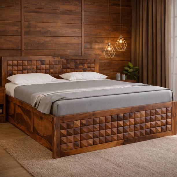 KraftShilp Diamond Crest Mango Wood Cot Solid Wood Queen Box Bed, 159 cm x 209 cm (5.22 ft x 6.86 ft)