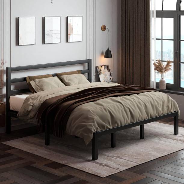 ADORN MART Metal Platform Bed with Headboard and Footboard, Heavy Duty Mattress. Metal King Bed