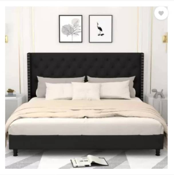Manorekha Button Tufted & Diamond Line Headboard For Bedroom Engineered Wood Queen Bed