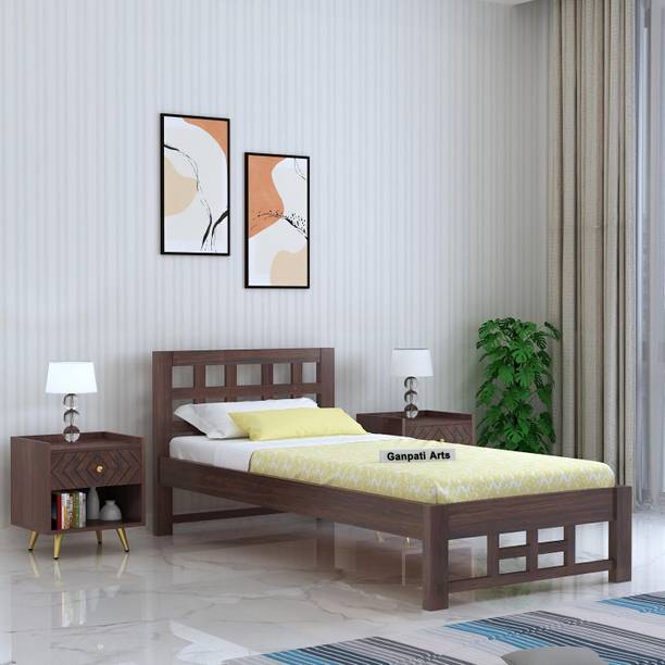 Ganpati Arts Solid Wood Simons Single Bed/Wooden bed/Furniture for Bedroom/ 1 Year Warranty Solid Wood Single Bed