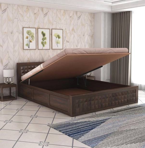 SAVITRIDECOR Solid Wood Bed/Cot Bed/Palang For Bedroom/Home/Hotel Solid Wood King Hydraulic Bed