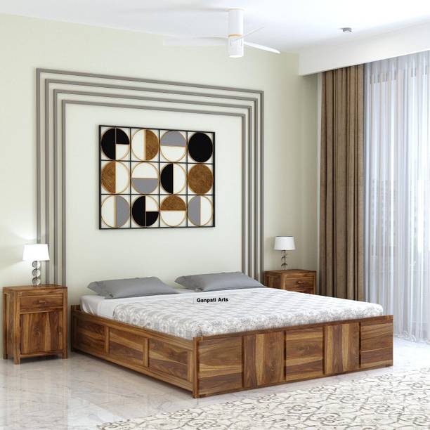 Ganpati Arts Sheesham Wood Scott King Bed/Wooden Cot/Wooden Bed With Box Storage For Home Solid Wood King Box Bed
