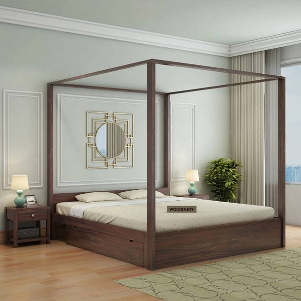 WOODENJOY Solid Wood Queen Drawer Bed