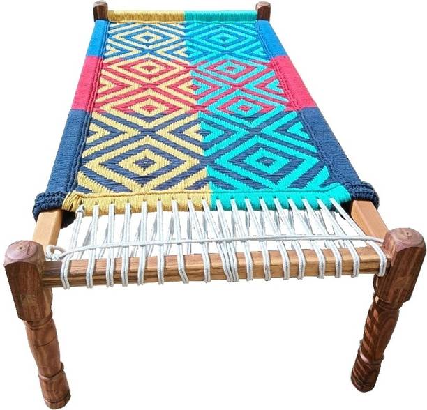 Laac Eppotum Charpayi Cotton Rope Multicolor 2X3 Weaving 6'3" x 3'3" Detachable Legs Solid Wood Double Bed