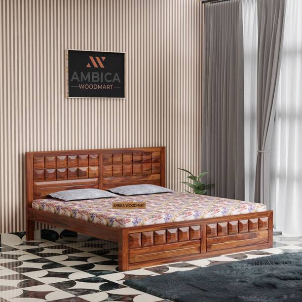 AMBICA WOODMART queen bed, sheesham wood queen bed, solid wood bed, bed for bed room, wooden bed Solid Wood Queen Bed