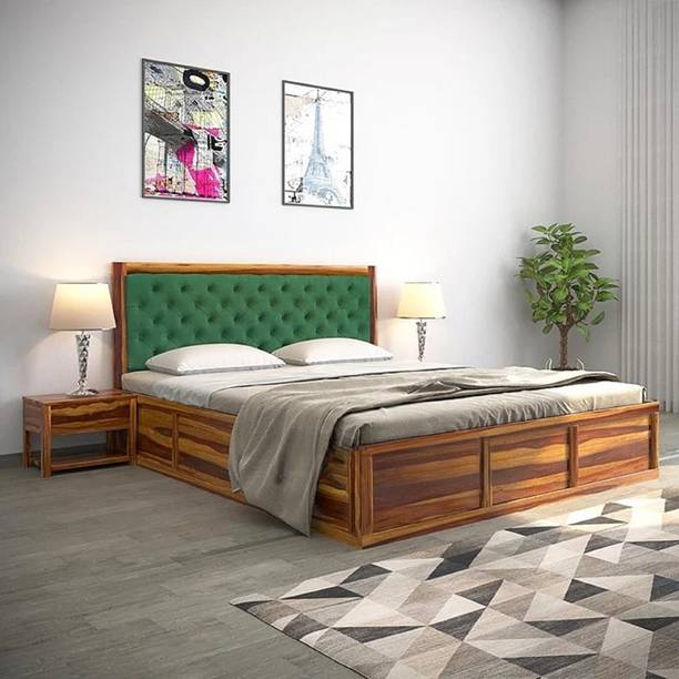 Utkarsh Sheesham Wood King Size Bed With Upholstered Headboard For Bedroom/ Kids Room || Solid Wood King Box Bed
