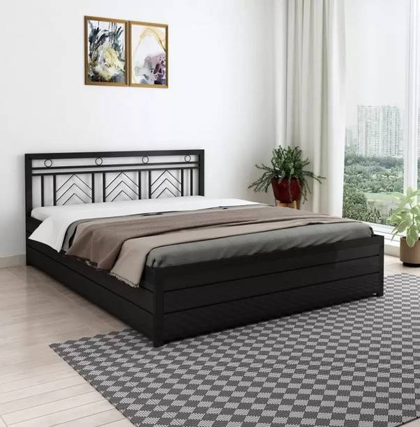 HomeHub Furniture ( 6X6 ) Metal Double Bed with Storage Metal King Box, Hydraulic Bed