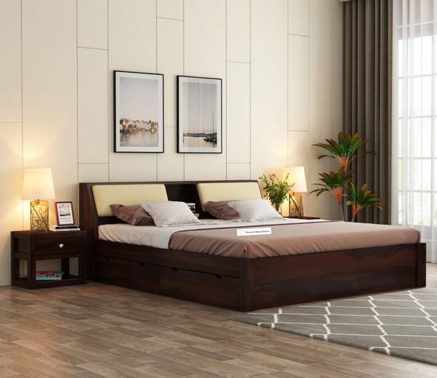 MoonWooden Bed with Storage | Wooden Double Bed Cot Bed Solid Wood King Drawer Bed