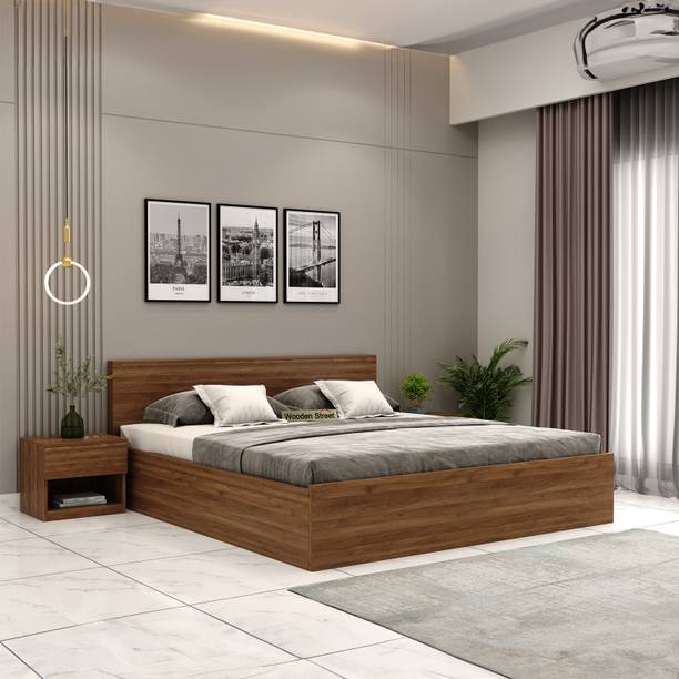 Wooden Street Clemency Queen Size Bed with Box Storage and One Barriss Bedside Table Engineered Wood Queen Box Bed, 208.3 cm x 157.5 cm (6.83 ft x 5.17 ft)
