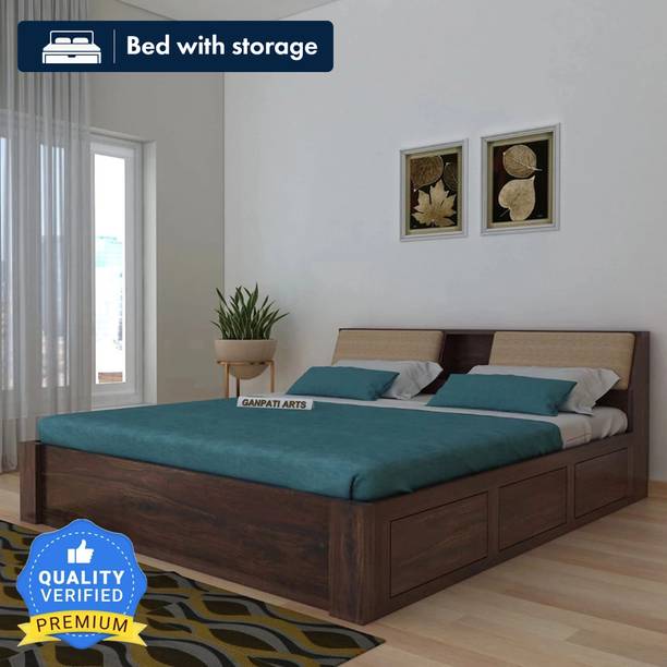 Ganpati Arts Sheesham Wood Mayor Bed For Bedroom/Wooden Cot/Bed With Box Storage For Home Solid Wood Queen Box Bed, 223.52 cm x 157.48 cm (7.33 ft x 5.17 ft)
