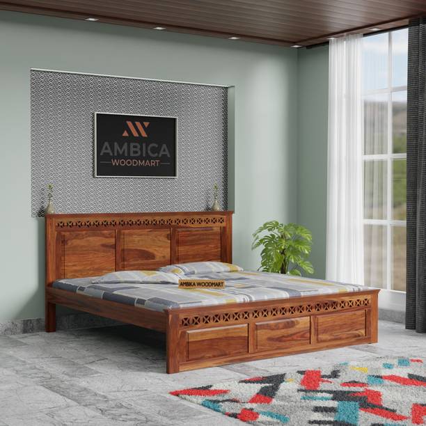 AMBICA WOODMART king bed, sheesham wood king bed, solid wood bed, bed for bed room, wooden bed Solid Wood King Bed, 205 cm x 188 cm (6.73 ft x 6.17 ft)