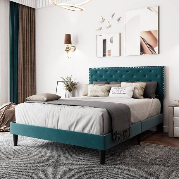 FEBERICA Engineered Wood Fabric Queen Size Bed with Upholstered Headboard for Bedroom | Engineered Wood Queen Bed