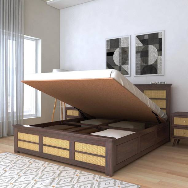 Ganpati Arts Sheesham Wood Syrus King Bed/Wooden Cot/Wooden Bed With Storage Bed For Bedroom Solid Wood King Hydraulic Bed, 206 cm x 198 cm (6.76 ft x 6.5 ft)