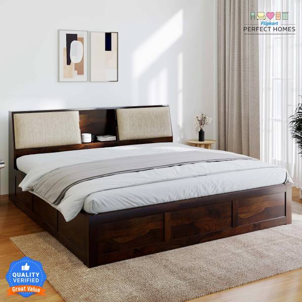 Flipkart Perfect Homes Stout with Storage Headboard Solid Wood Queen Box Bed